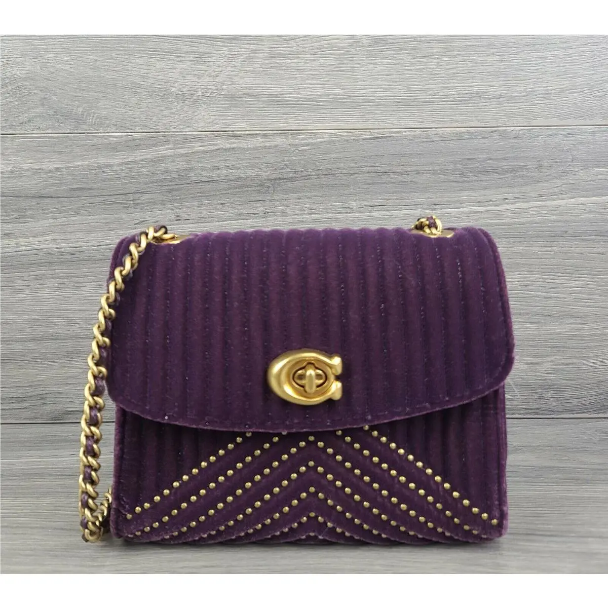 Coach Satchel Small Velvet Quilted Rivets Parker 18 Handbag 31034 Purple