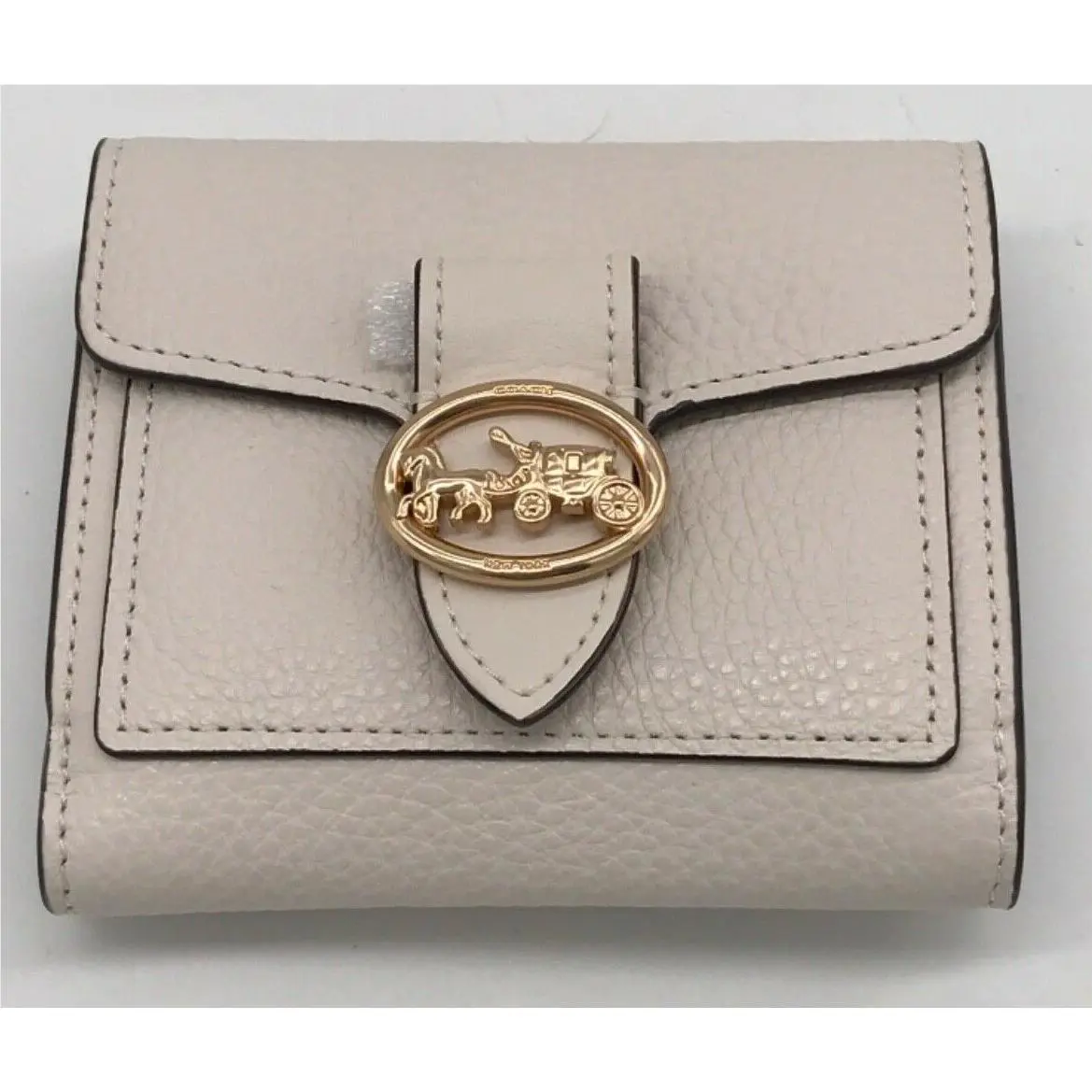 Coach Small Wallet Chalk Pebbled Leather Horse Carriage Medallion