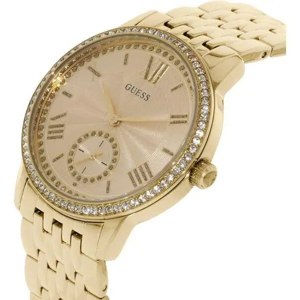 New-guess Gold Tone S/steel Roman S Crystal Bezel Bracelet WATCH-U0573L2