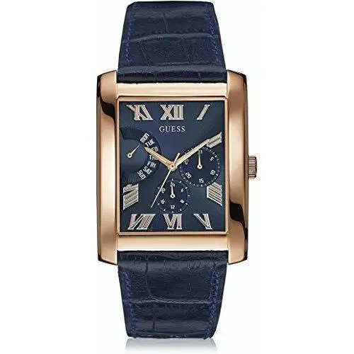 Guess W0609G2 Blue Leather Rose Gold Stainless Steel Men`s Watch