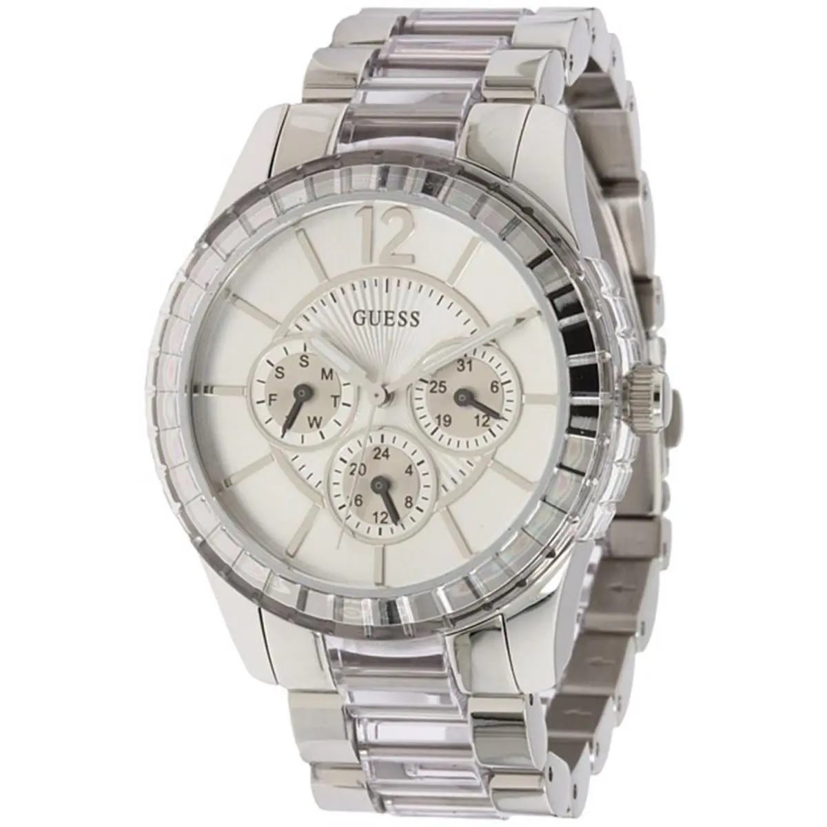 Silver Tone Stainless Steel+clear Acrylic Watch+chrono DIAL-U15085L1 by Guess