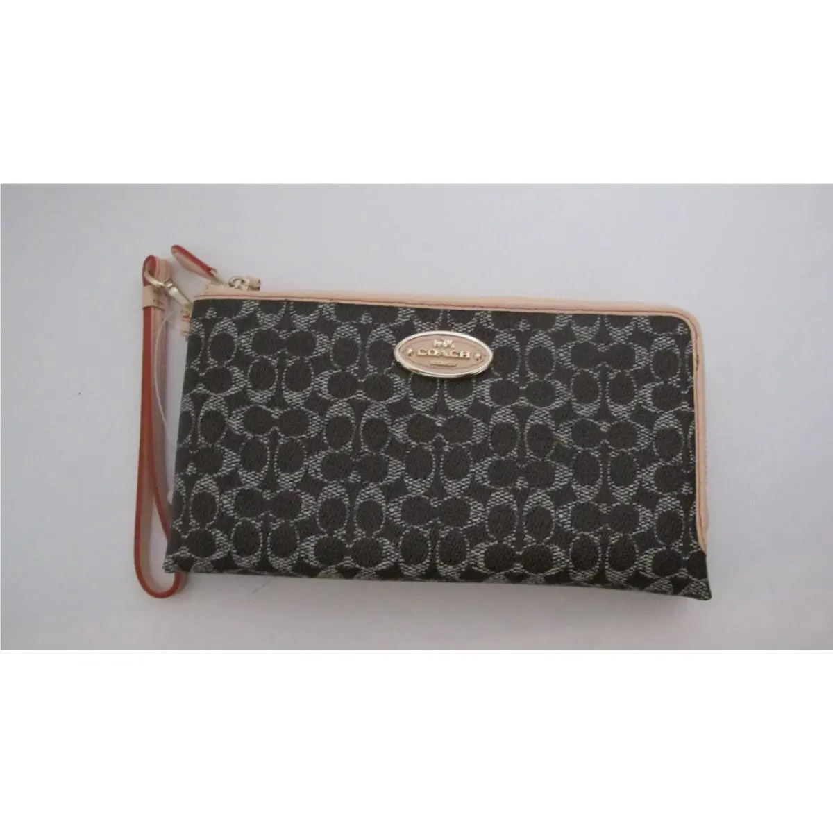 Coach Saddle/ Apricot Signature Double Zip Wallet/ Wristlet 53175