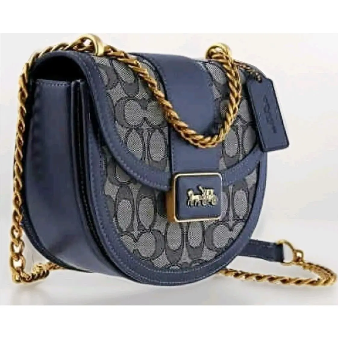 Signature Jacquard B4 Alie Saddle Bag Midnight Navy Crossbody C3464 by Coach
