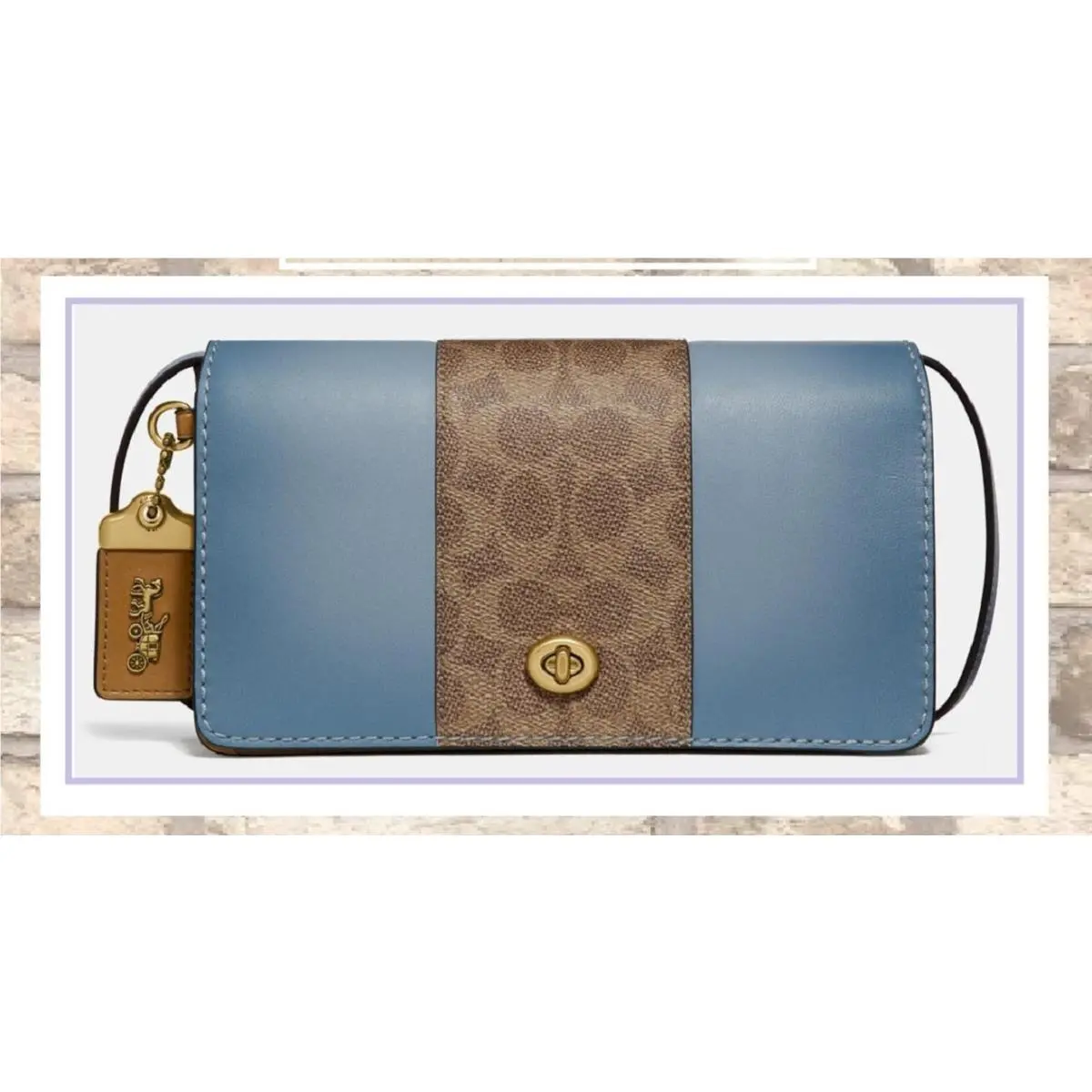 Coach Dinky 76368 Conv. Clutch X-body Bag In Tan Mist Sig CC Leather Brass