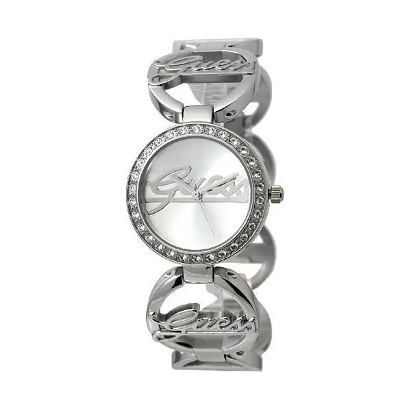 Guess G-link Polished Silver Tone Logo Band+dial Crystal WATCH-W95083L1