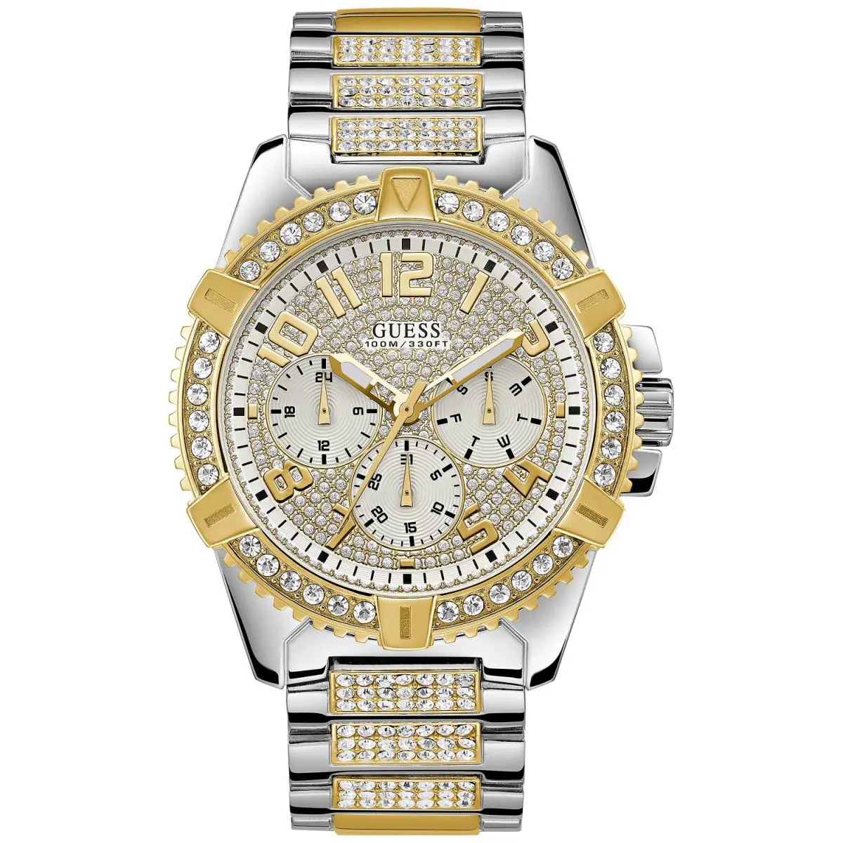 Guess Men`s Pavé Crystal-set Two-tone Stainless Steel Bracelet Watch 50mm