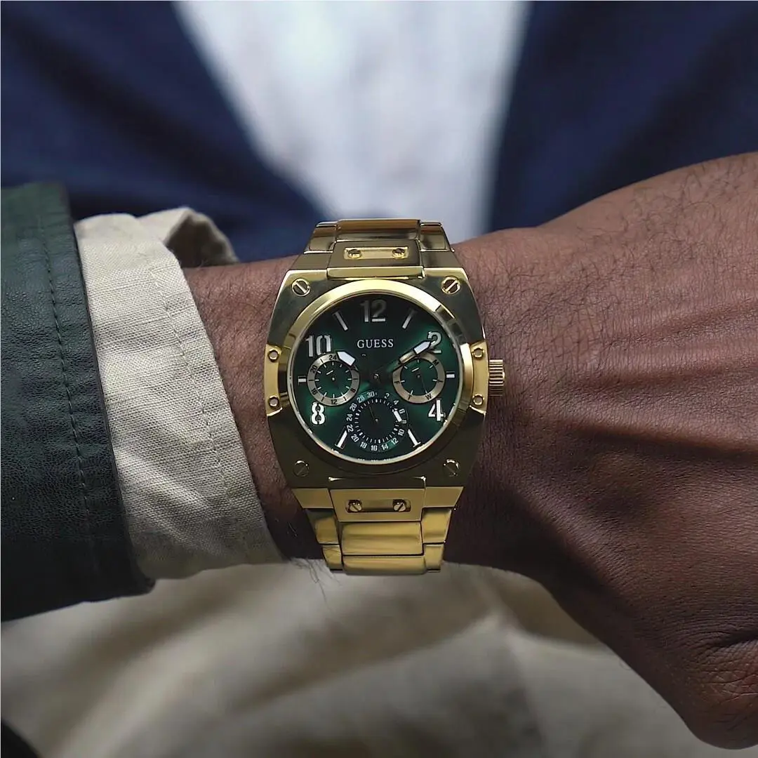 Guess Mens Trend Green Dial Rectangle Case Multi-function Men Watch - GW0624G2