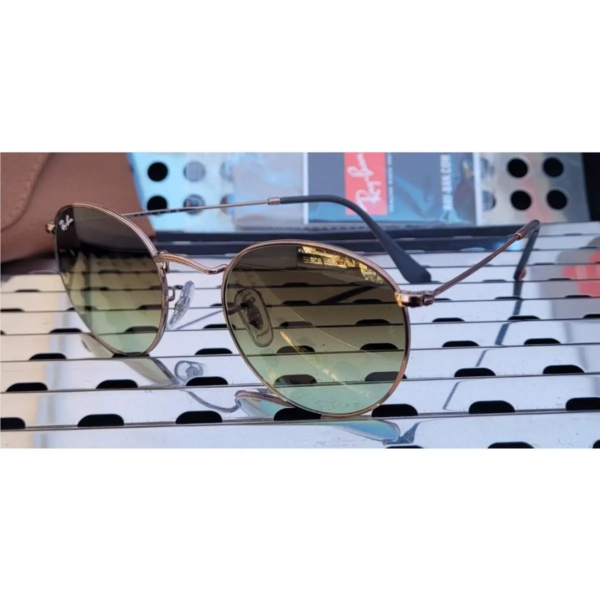 Ray Ban Round Metal RB3447 9002/A6 Sunglasses Bronze w/50mm Green Gradient