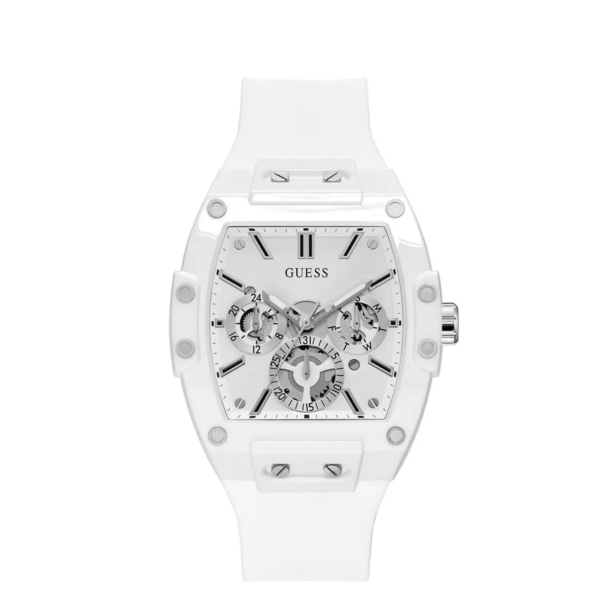 Guess Mens Casual Multifunction 43mm Watch – White One White/silver/white