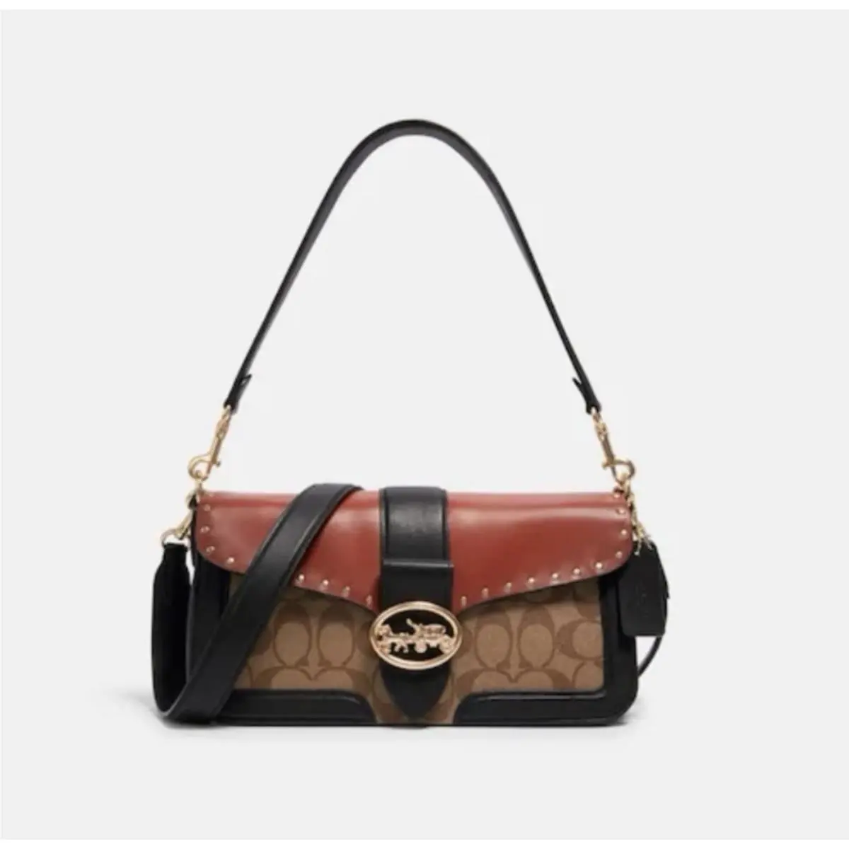 Coach 5605 Georgie Shoulder Bag Colorblock Signature Canvas with Rivets