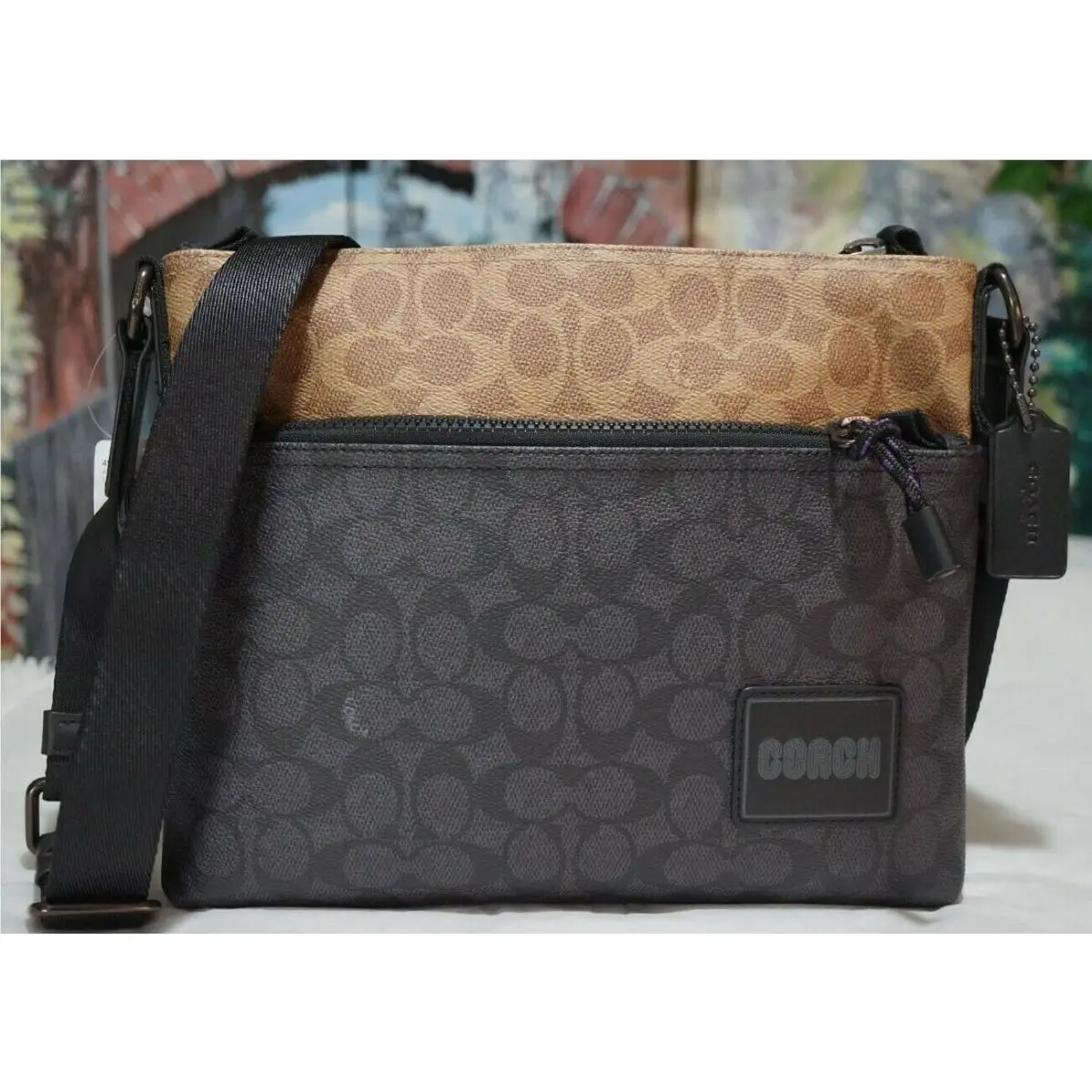 Coach Men`s Pacer Colorblock Messenger Crossbody Bag In Charcoal Multi Sig