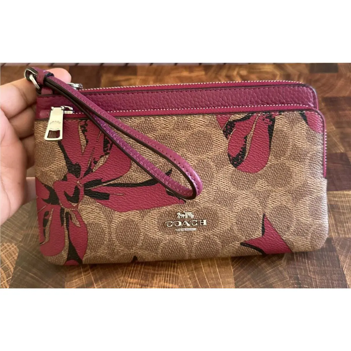 Coach Double Zip Wallet with Bow Print CAA84