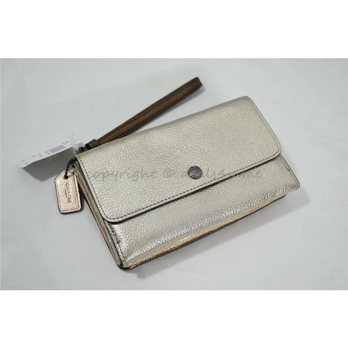 Coach 39250 Color-block Metallic Leather Triple Small Wristlet Gunmetal/platinum