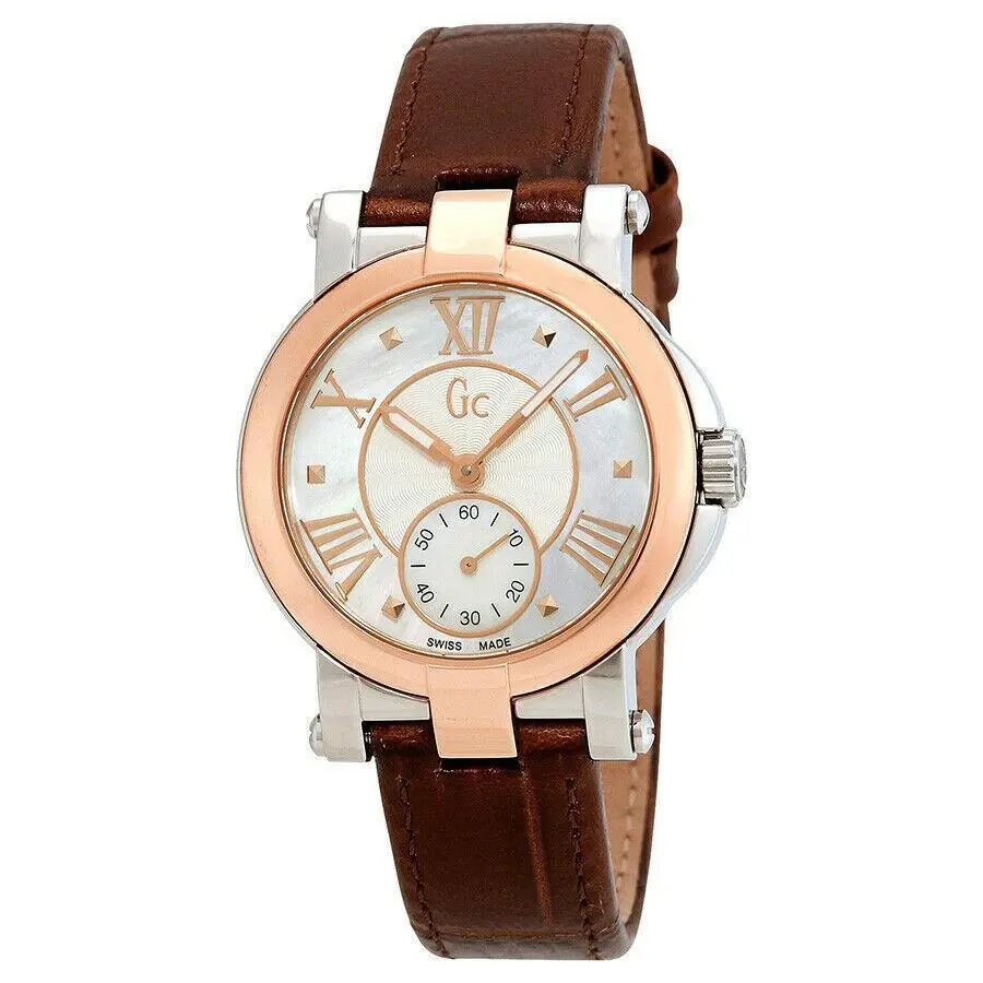 GC Demoiselle Steel Rose Gold 2 Tone Brown Leather Women`s Watch X50004L1S by Guess