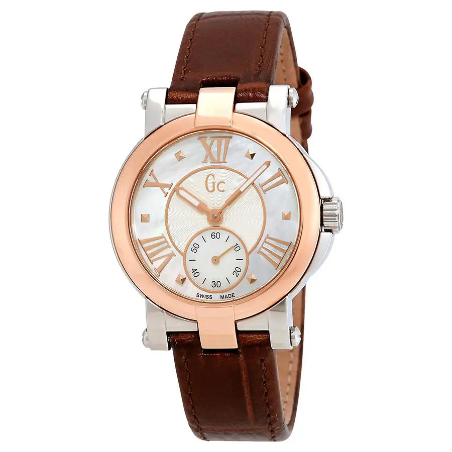 Guess GC Demoiselle Silver+rose Gold 2 Tone Croc Brown Leather Watch X50004L1S