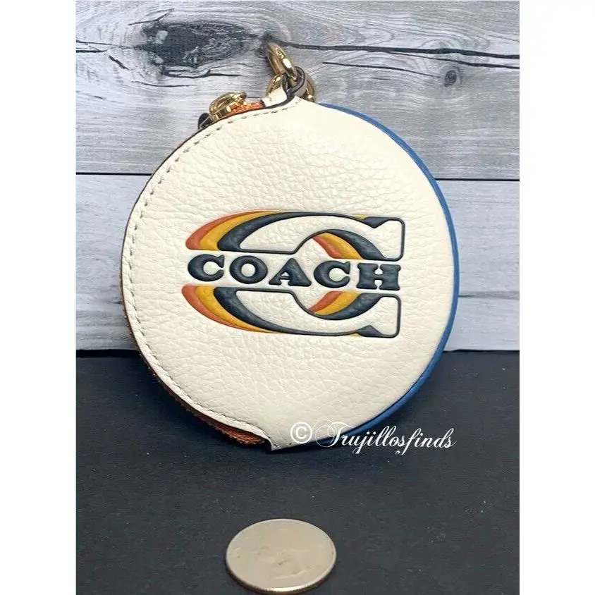 Coach Leather Coach Stamp Coin Pouch Key Charm Chalk CF104