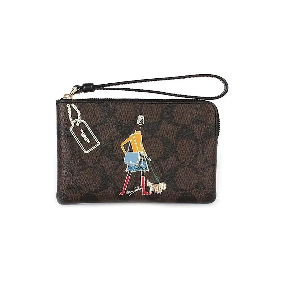 Bonnie Cashin Signature Corner Zip Wristlet Clutch Brown Black F57586 by Coach