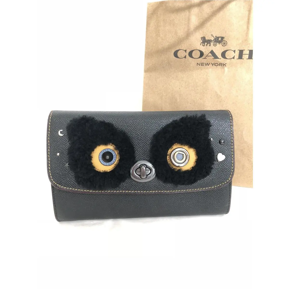 Coach F22768 Bear Chain Turnlock Crossbody Purse Black Limited Edition