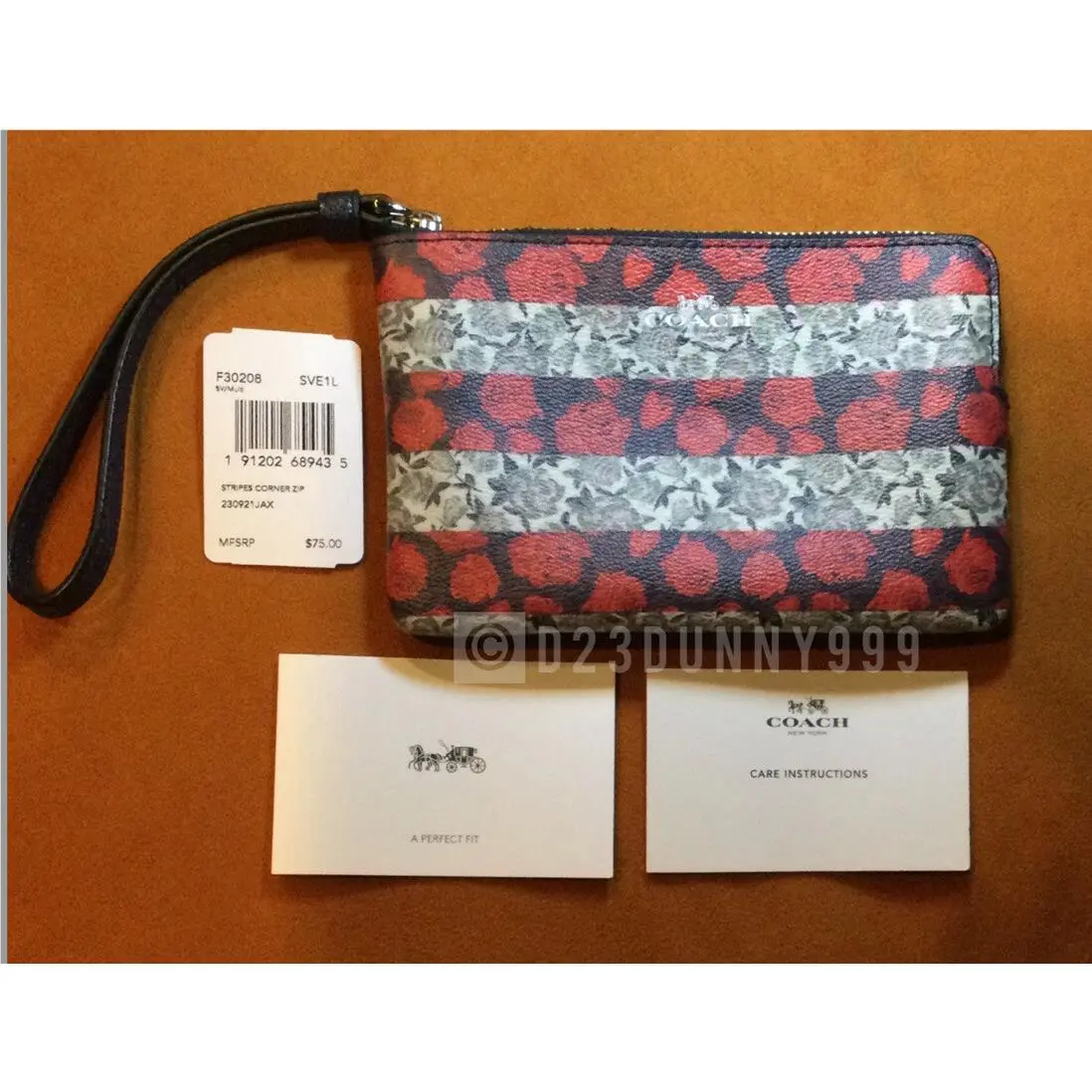 Americana Floral Stripes Corner Zip Small Wristlet Pouch F30208 Vhtf by Coach