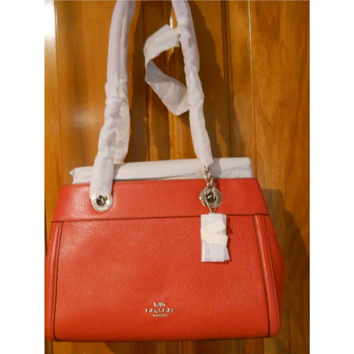 Coach Pebbled Leather Brooke Chain Carryall Purse F37796 Washed Red