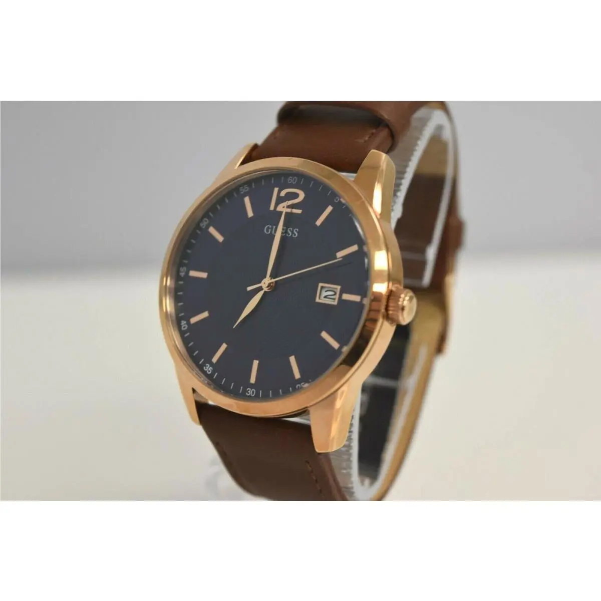 Guess Men`s Brown Leather Rose Gold IP SS U1186G3 Watch
