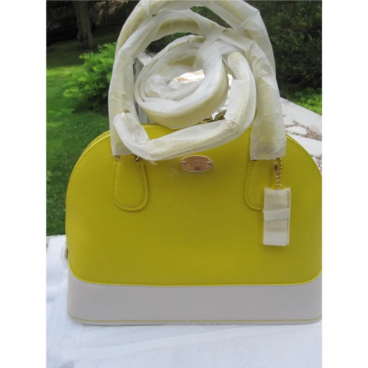 Coach Bicolored Cross Grain Cora Domed Satchel-yellow/chalk F34491-$375