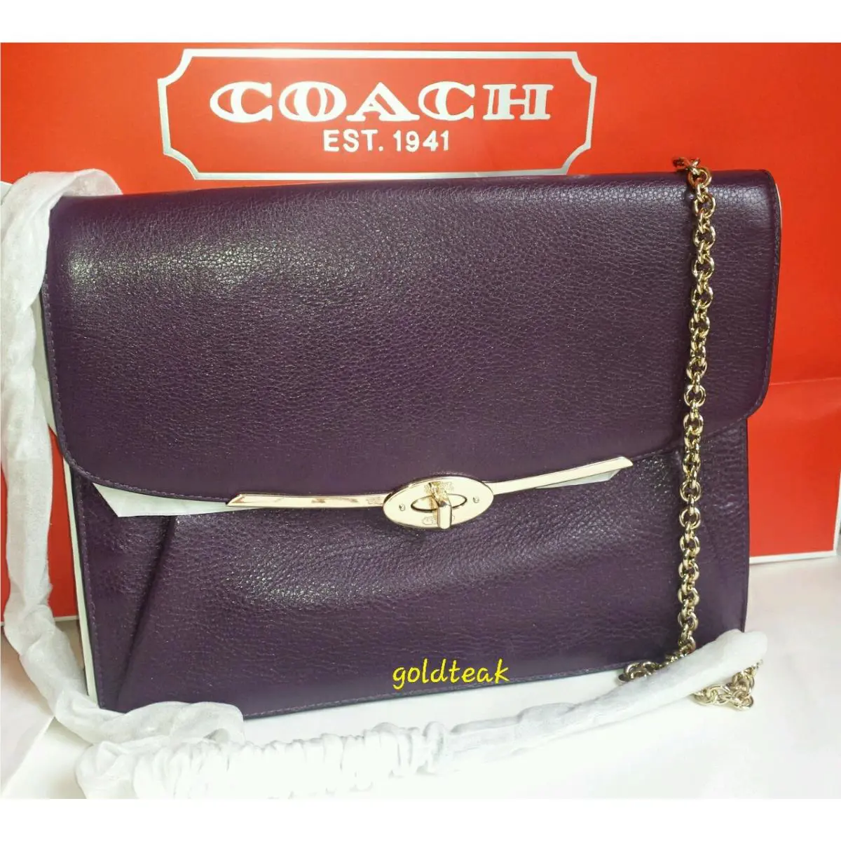 Coach 66215 Madison Leather Crossbody IN Black Violet F66215