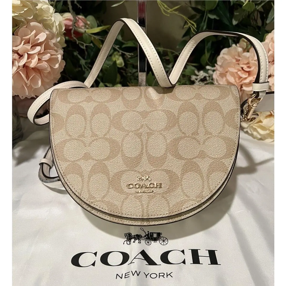 Coach Signature Canvas/leather Ellen Crossbody Handbag Light Khaki/chalk