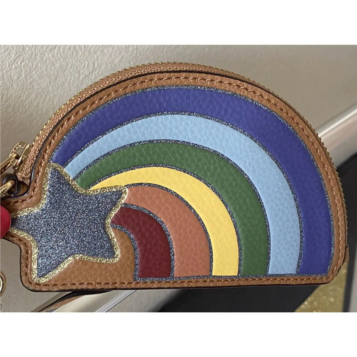 Coach Nasa Multi Color Leather Star Glitter Rainbow Zip Card/coin Case 31889