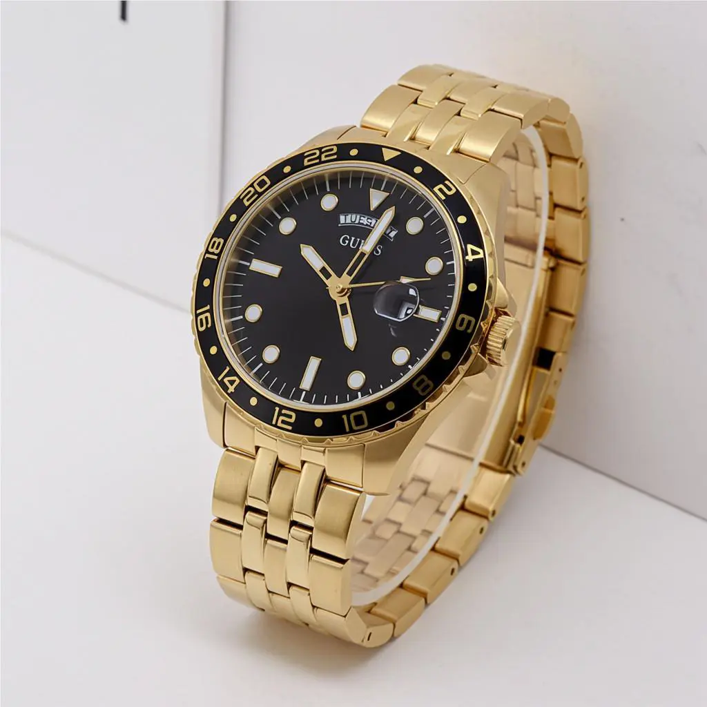 Guess Men Watch Gold Tone Classic Day-date GW0220G4 Black Dial