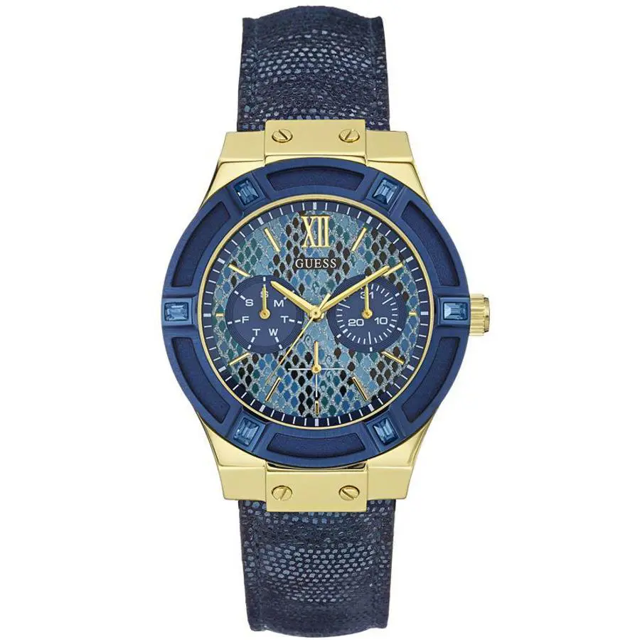 Ladies Guess Jet Setter W0289L3 Blue Dial Watch W/ Leather Strap