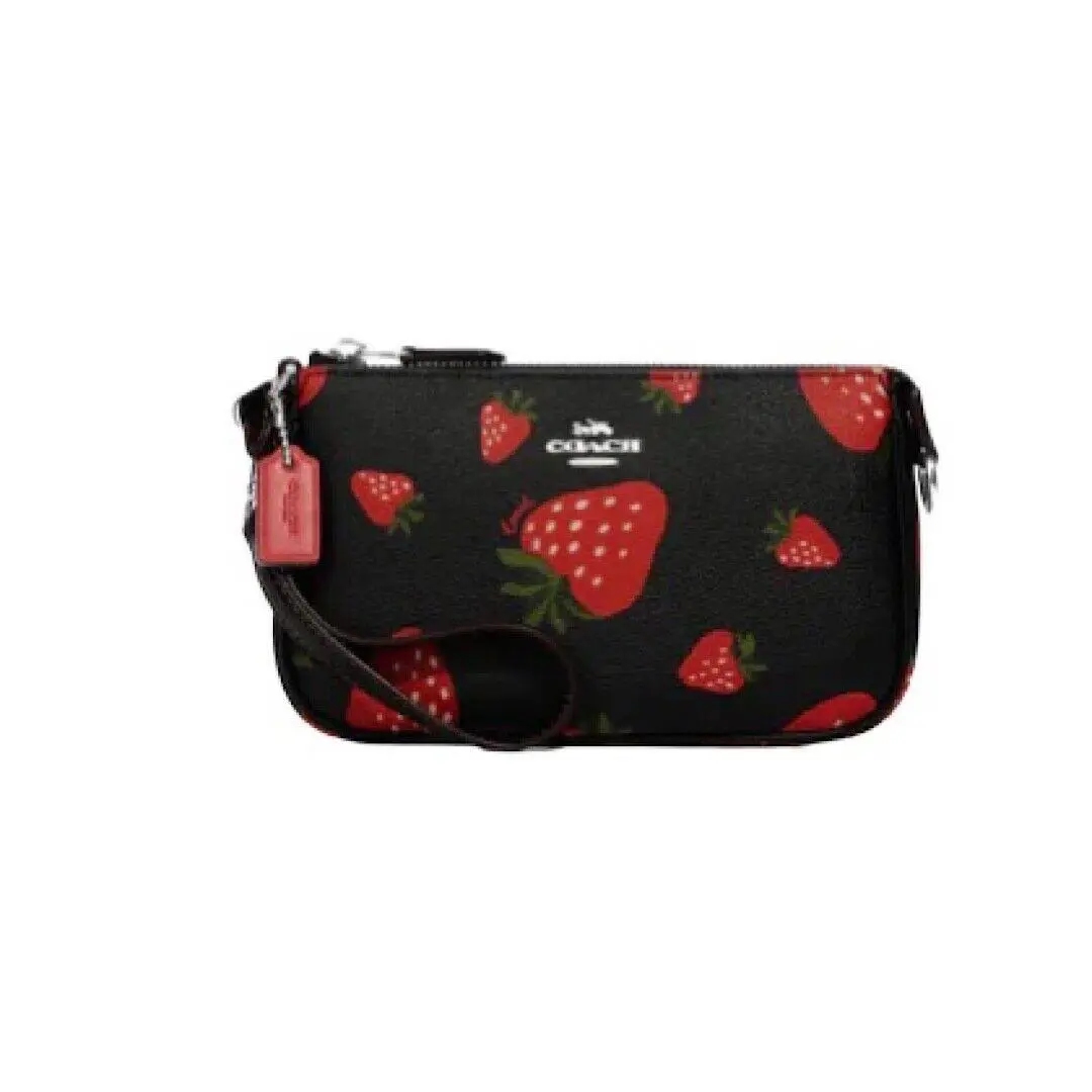 Coach CH533 Nolita 19 Coated Canvas Leather with Wild Strawberry Print - Handle/Strap: Black, Hardware: Silver, Exterior: Chalk