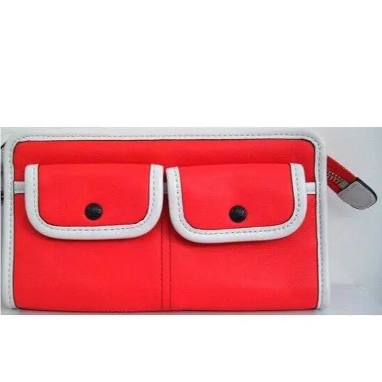 Coach 48885 Legacy Archive Coral Pink White Zippy Clutch Wallet