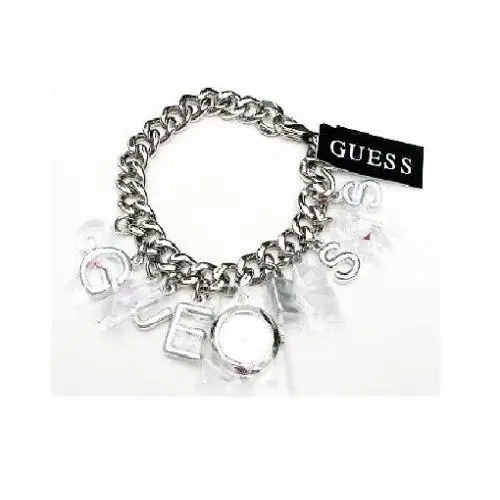 Guess Silver Tone Charm Bracelet Link Chain Lady`s Logo Watch W8512L1
