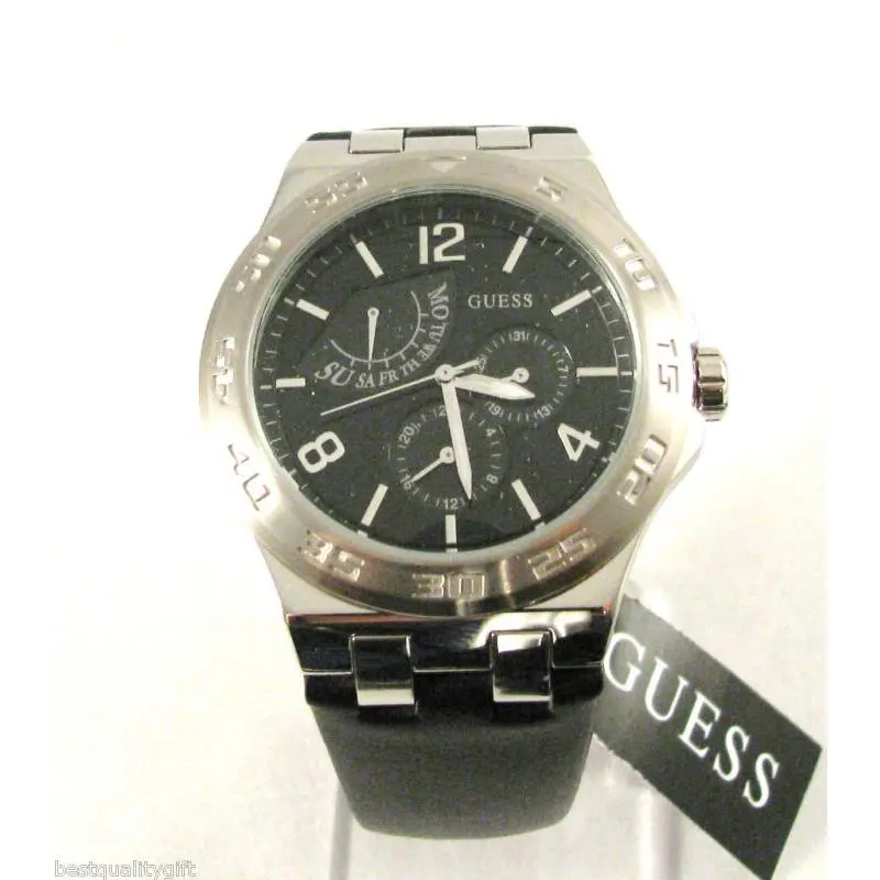Black Leather Chronograph Silver WATCH-W13546G1 by Guess