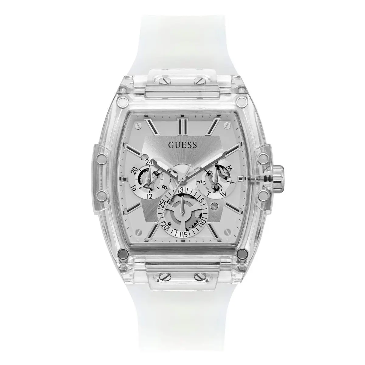 Transparent and Silver-tone Multifunction Watch One Clear/silver/clear by Guess