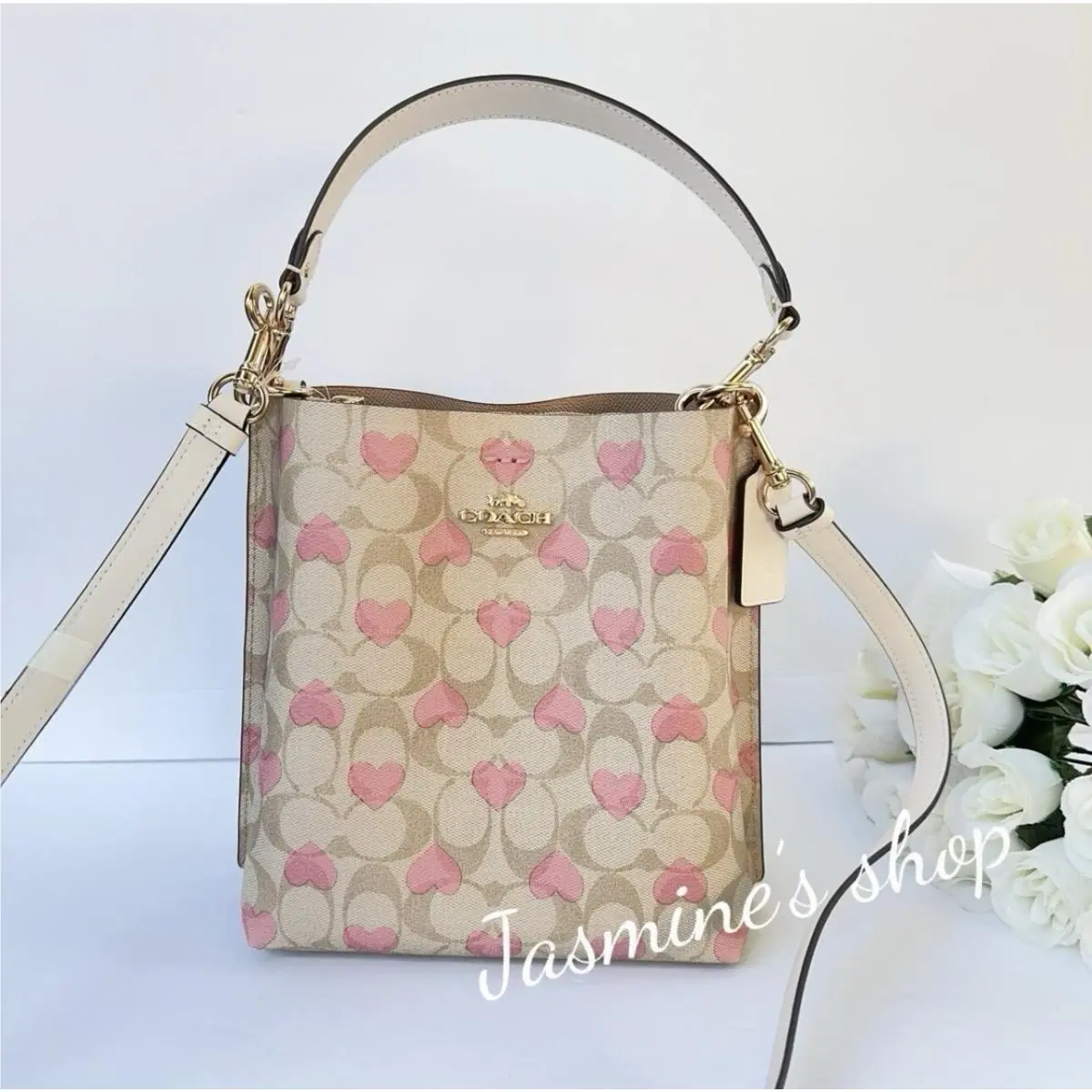 Coach Mollie Bucket Bag 22 In Signature Canvas with Heart Print CP056