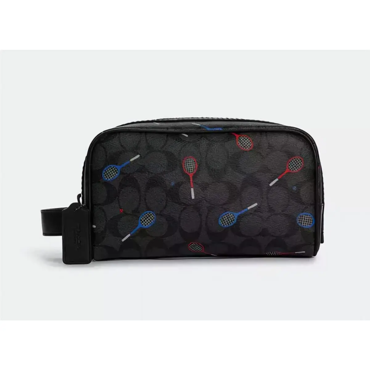 Small Travel Kit Signature Canvas W/ Tennis Racquet Printcharcoal C9585 by Coach