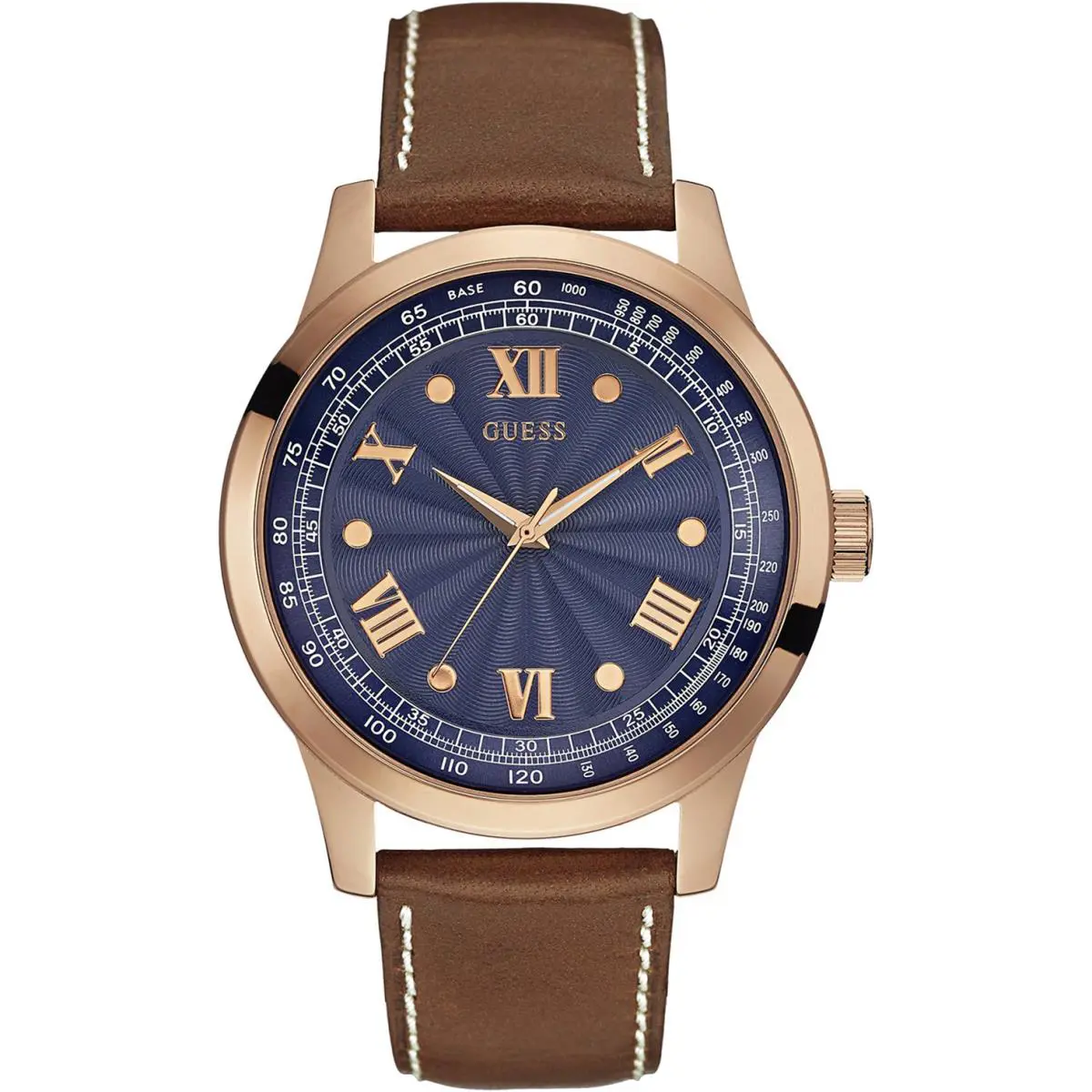 Guess W0662G5 Men Dress Leather Strap Rose Gold Tone Stainless Steel Case 50m WR