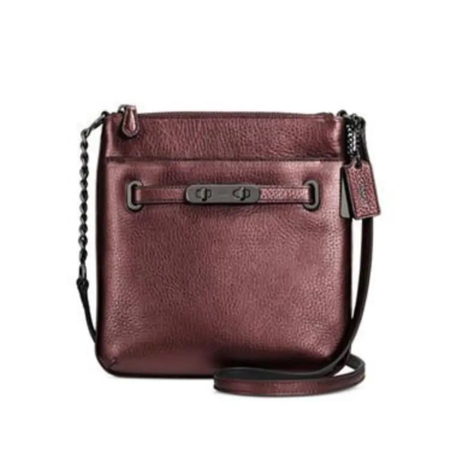 Coach Swagger Swingpack Metallic Pebble Leather Crossbody 36502 Metallic Cherry