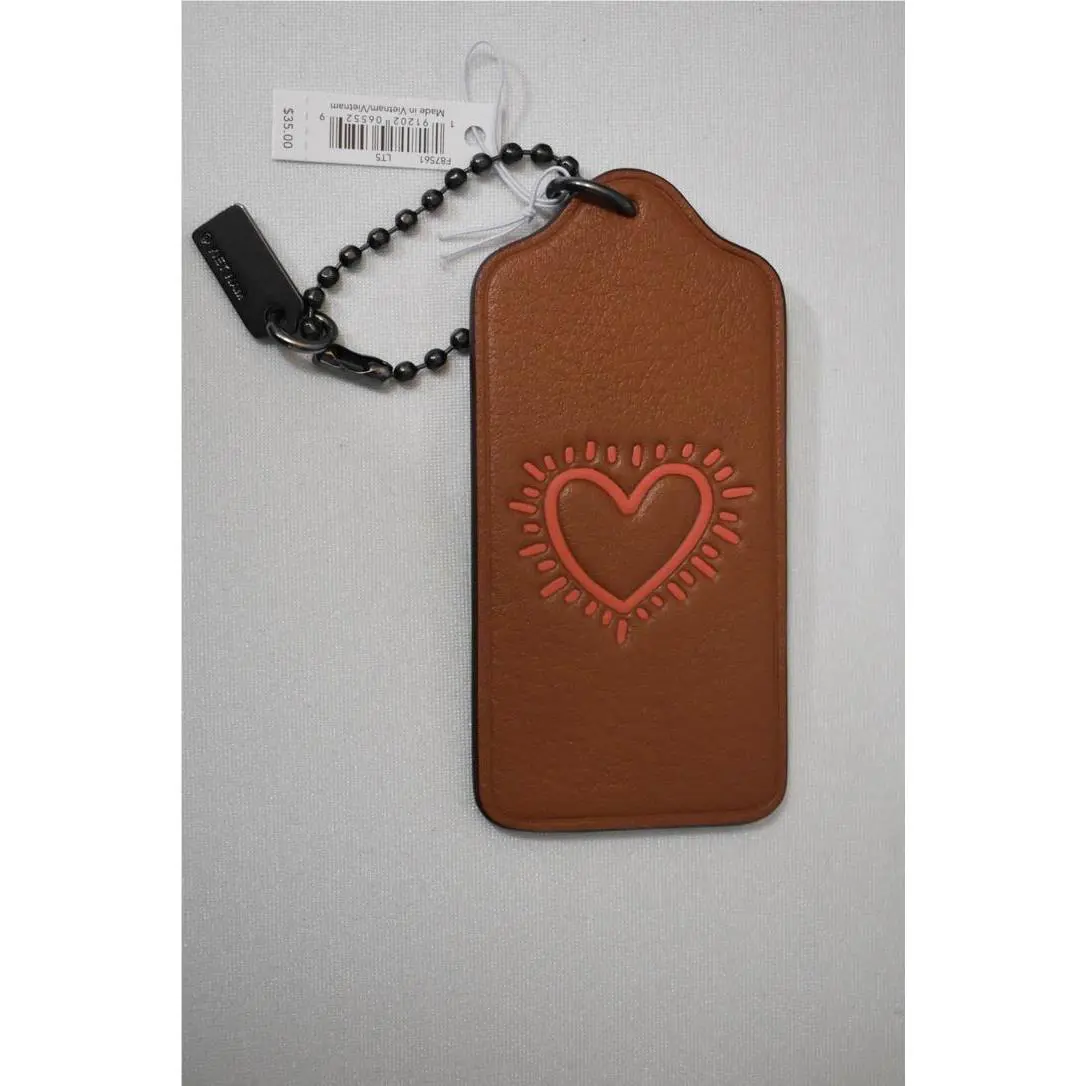 Coach Keith Haring Bag Charm Heart Leather Signed Key Chain Love Symbol
