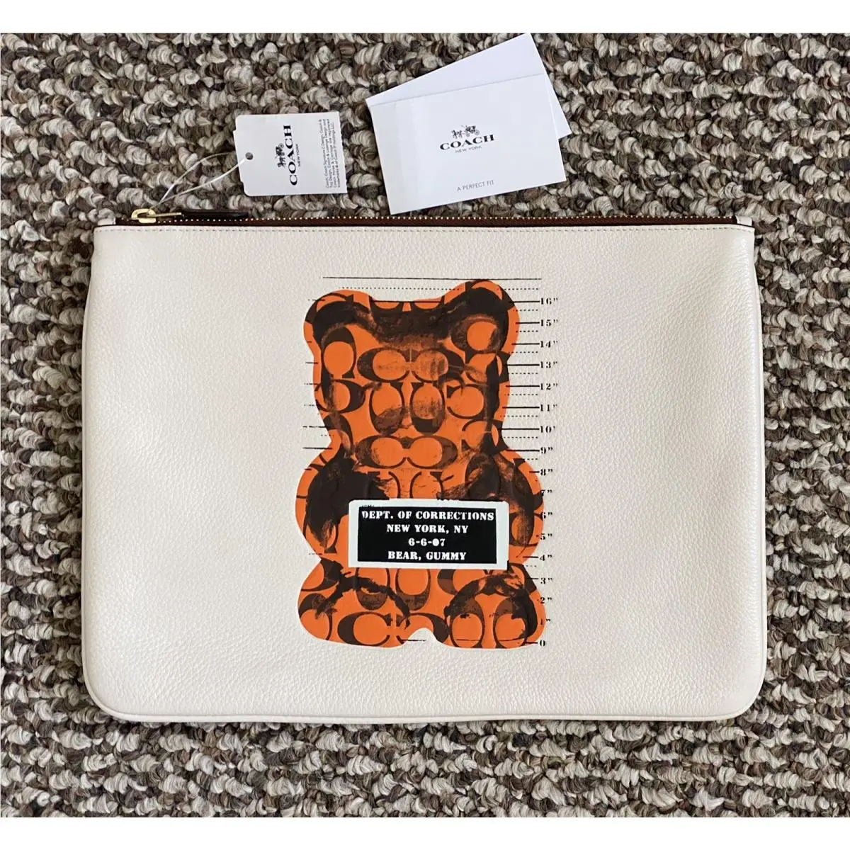 Coach Chalk/multi Leather Gummy Bear NY Correction Large Zip Pouch 77886