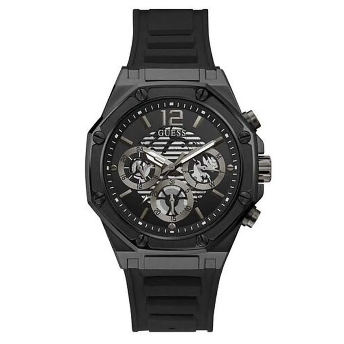 Guess GW0263G4 Men`s Black Multifunction Steel Case Silicone Strap Watch