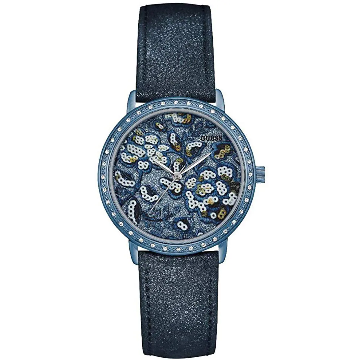 Guess W0821L2 Little Wildflower Multicolor Dial Blue Leather Strap Women`s Watch