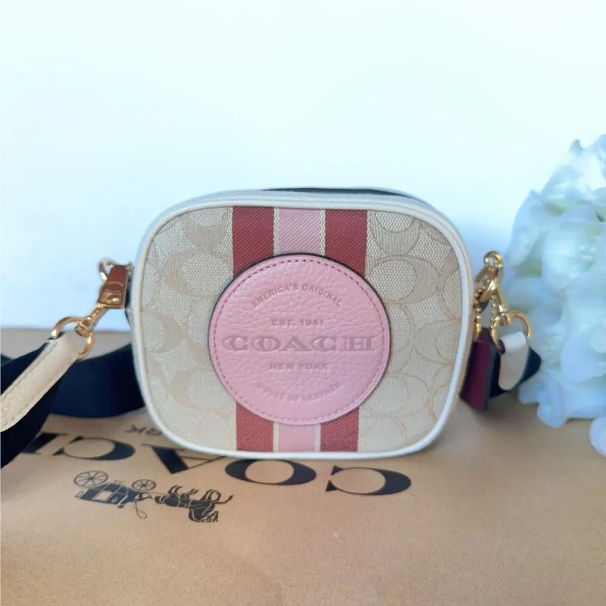 Coach Mini Dempsey Camera Bag In Signature Jacquard with Stripe 7057