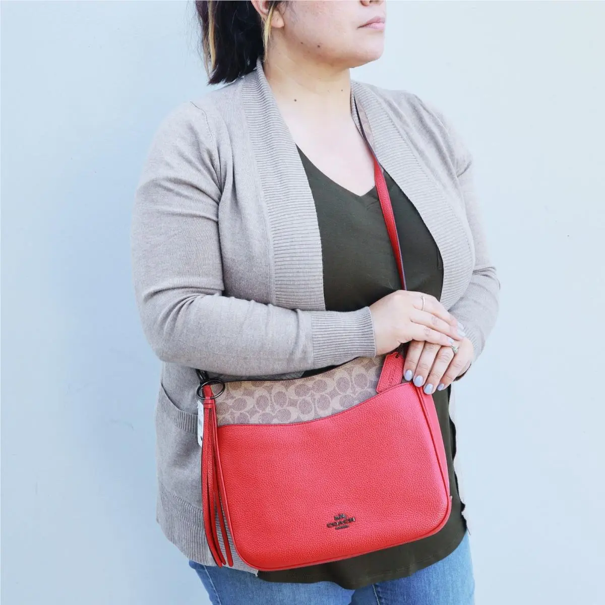 Coach Chaise Signature Crossbody Hobo Bag Apple Red