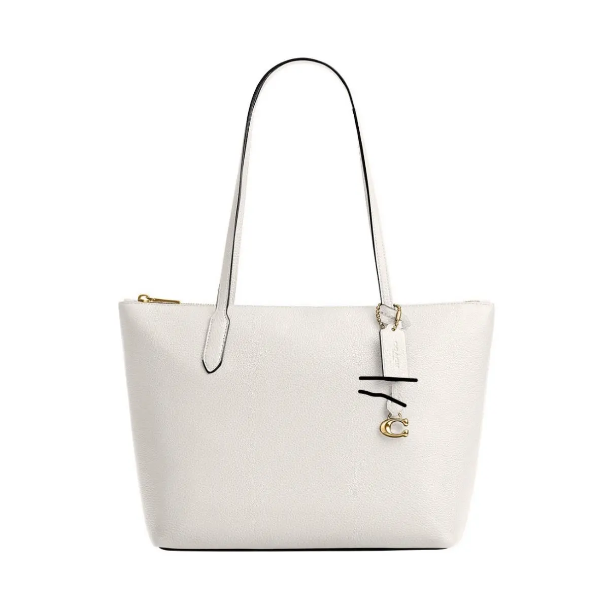 CS010 Bella Top Zip White Chalk Pebbled Leather Tote by Coach