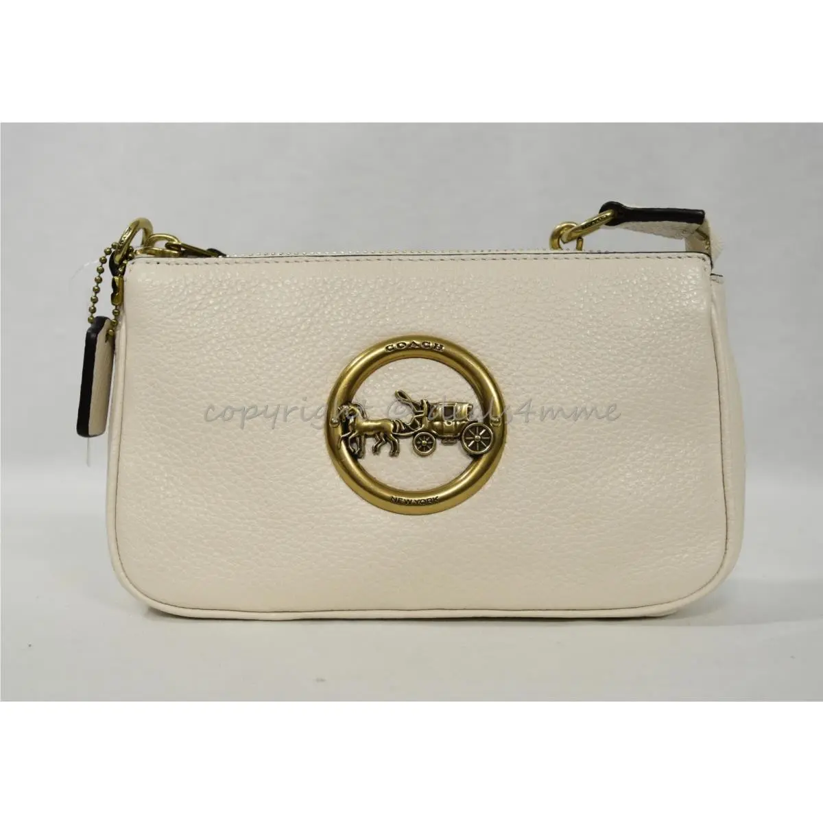Coach F31584 Horse and Carriage Large Leather Wristlet 19 Chalk/old Brass