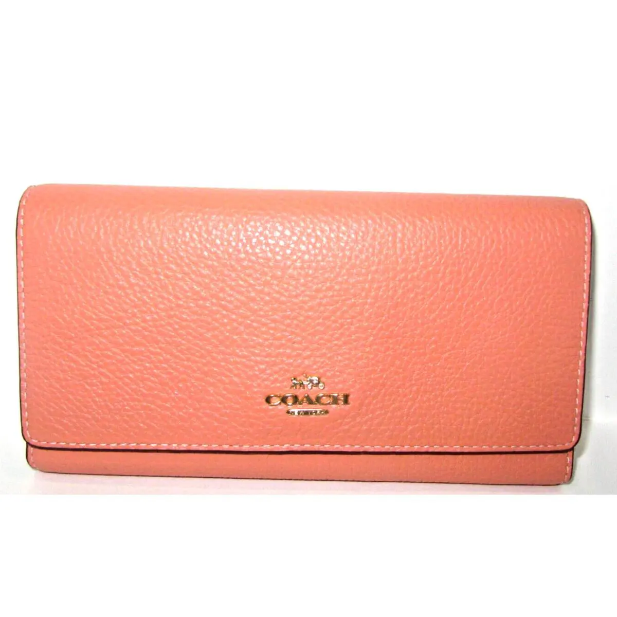 Coach CC815 Slim Trifold Wallet Light Coral Refined Pebbled Leather
