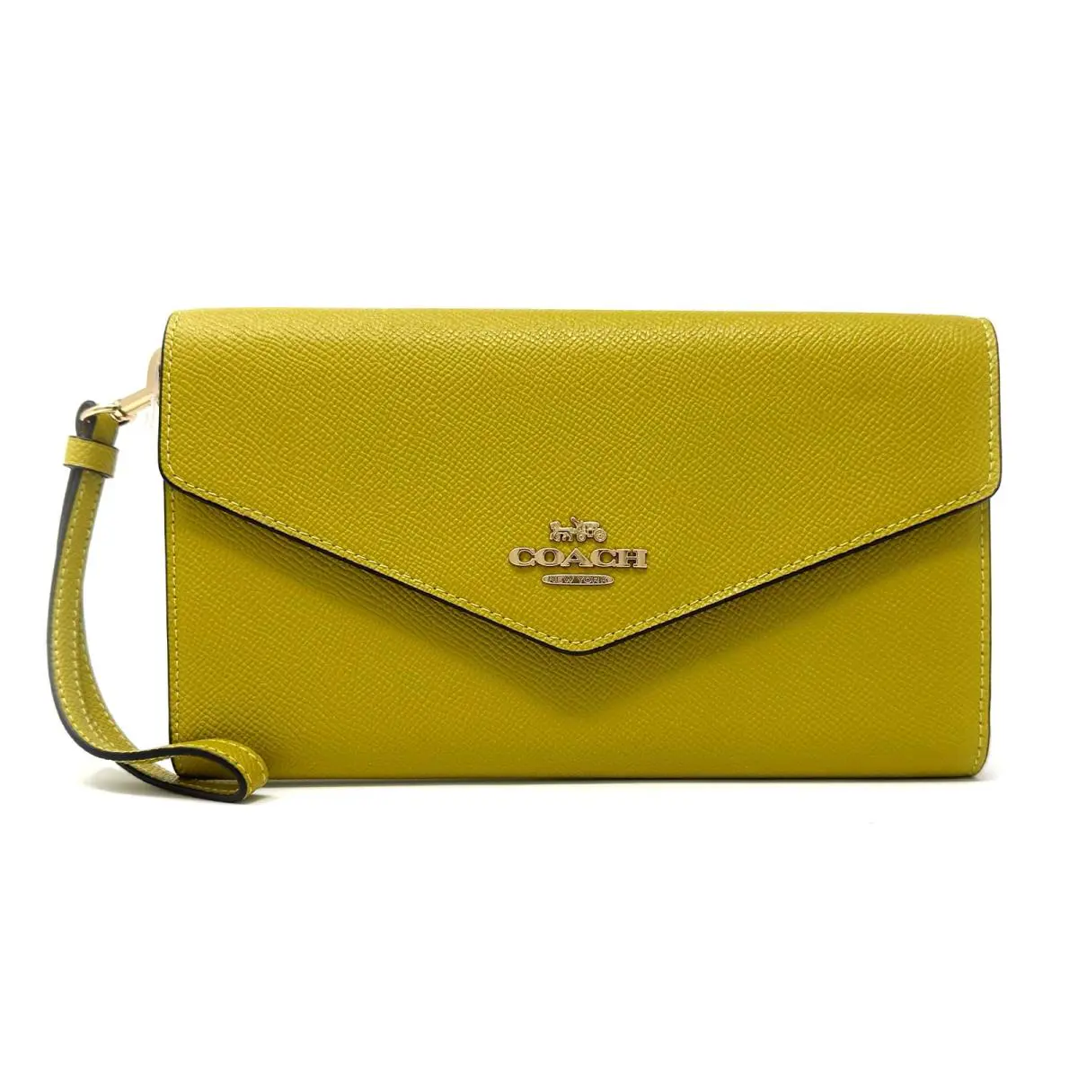 Coach Travel Envelope Wallet Wristlet in Chartreuse Yellow Leather C0707